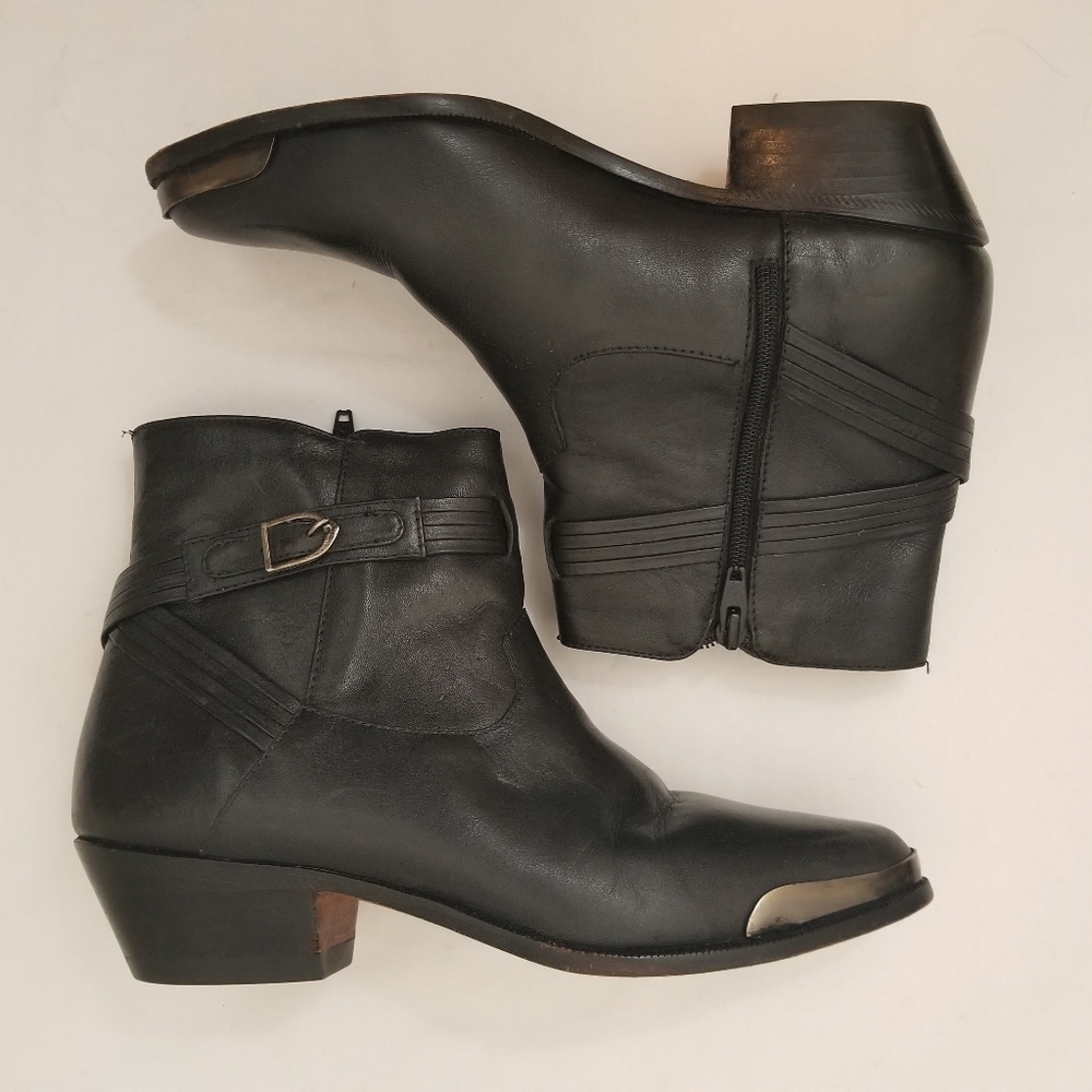 Wild Pair Western Ankle Booties Black Leather